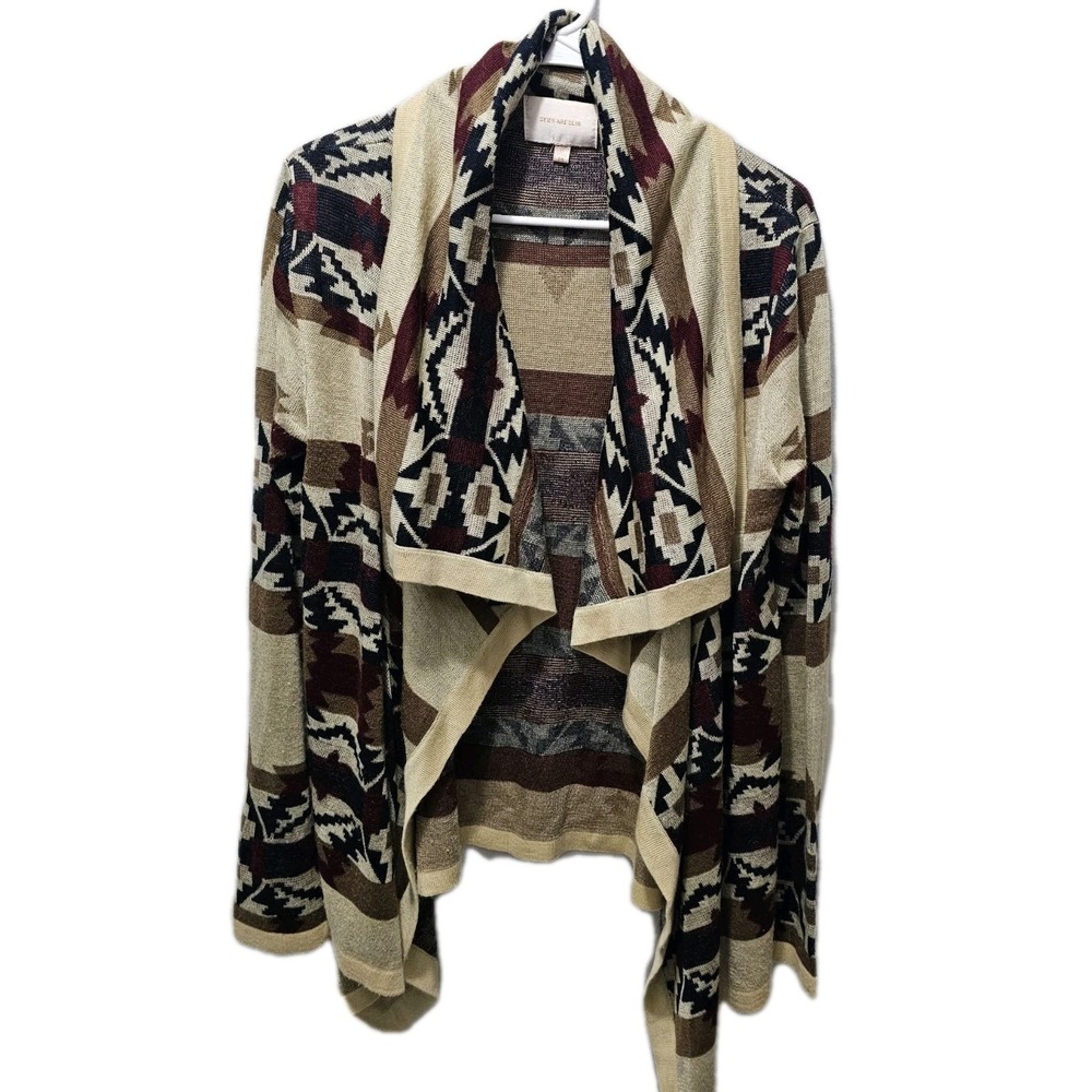 Skies Are Blue Women's Cardigan Sweater‎ Medium Aztec Tribal SW Print Open Front